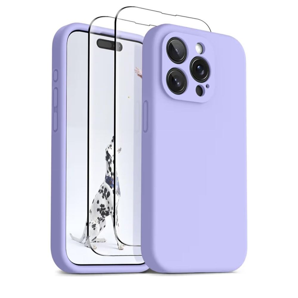 Light Purple iPhone 15 Pro Case Silicone, Magsafe, Shockproof, 2screen protector